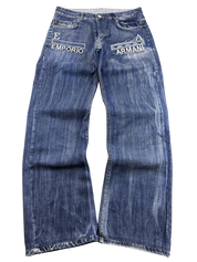 Armani crazy washed Big Logo Baggy Jeans (M)