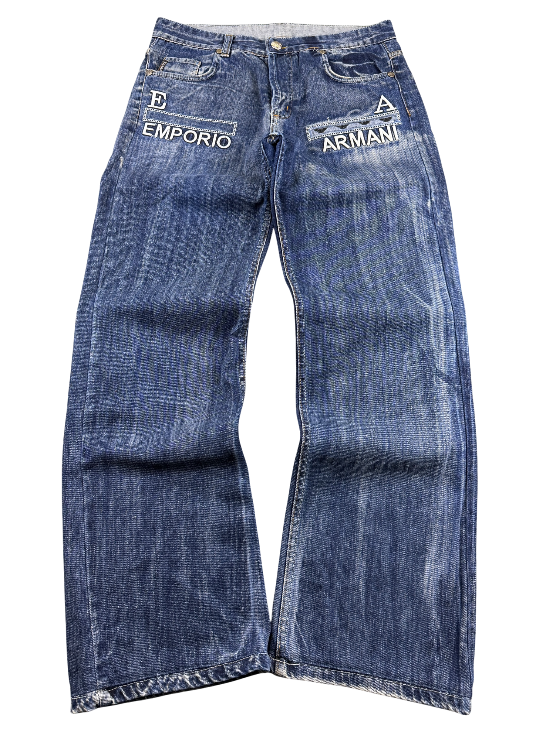 Armani crazy washed Big Logo Baggy Jeans (M)