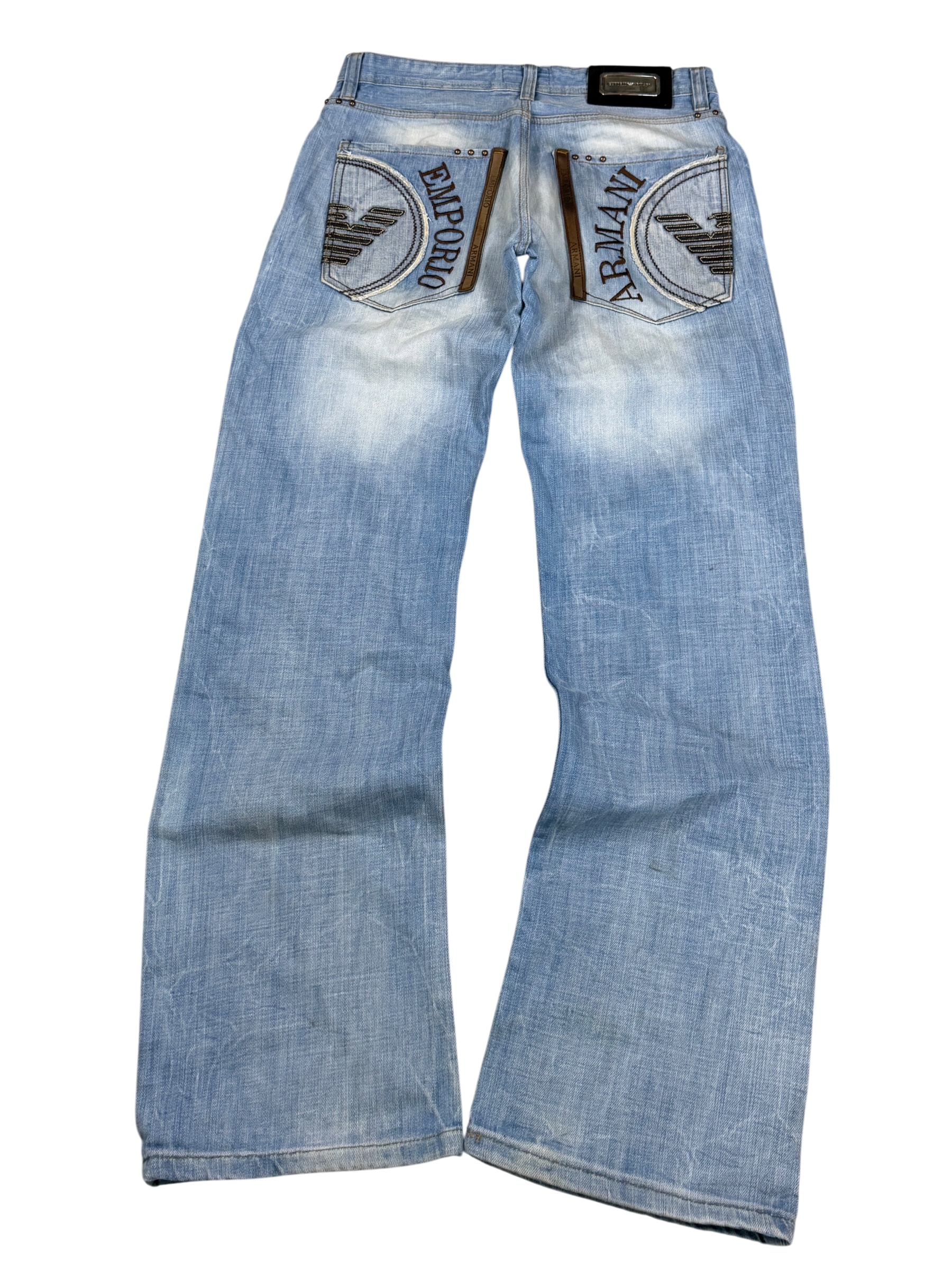 Armani Crazy Washed Big Logo Bootcut Jeans (M)