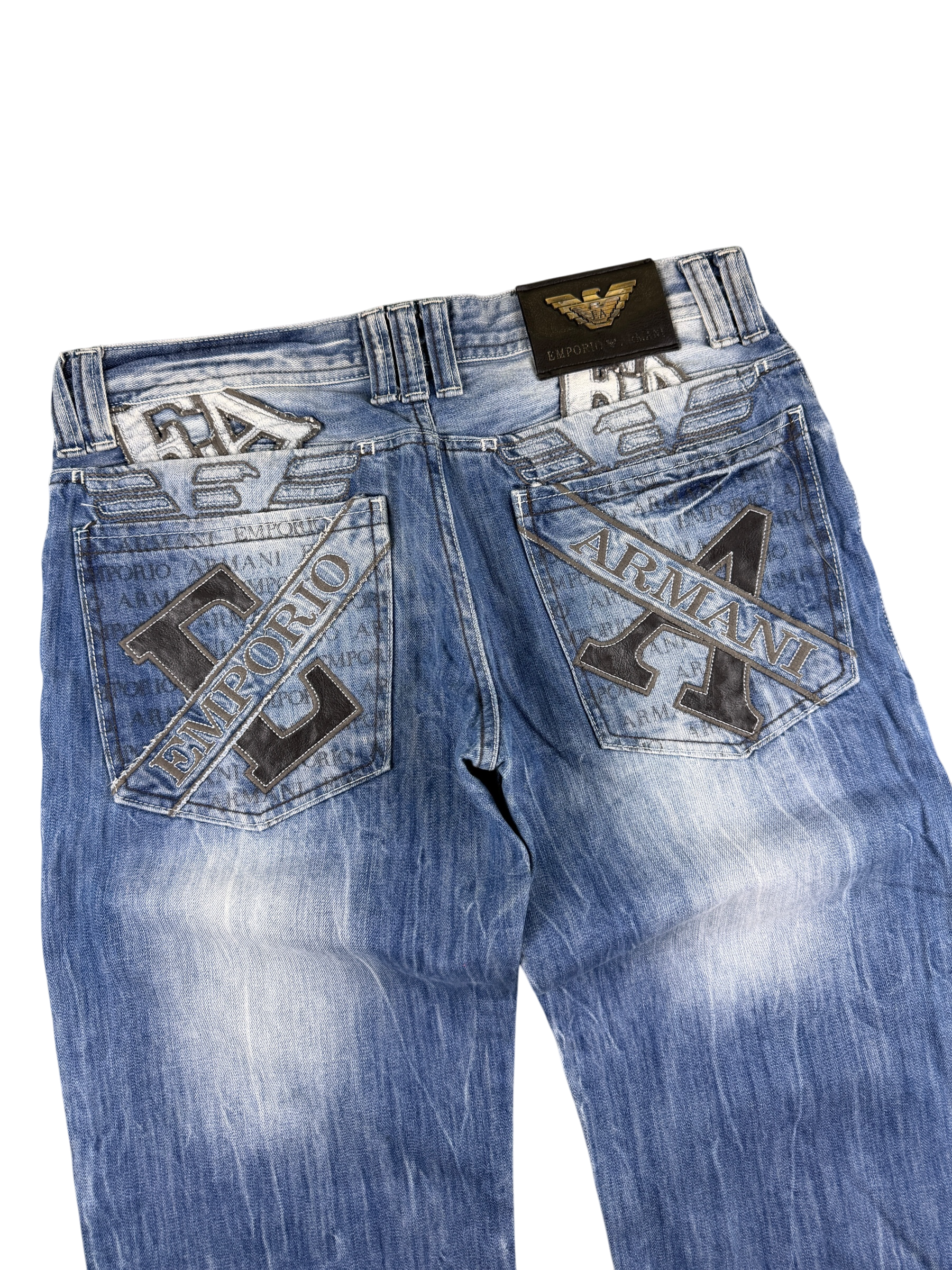 Armani crazy washed Big Logo Bootcut Jeans (S-M)