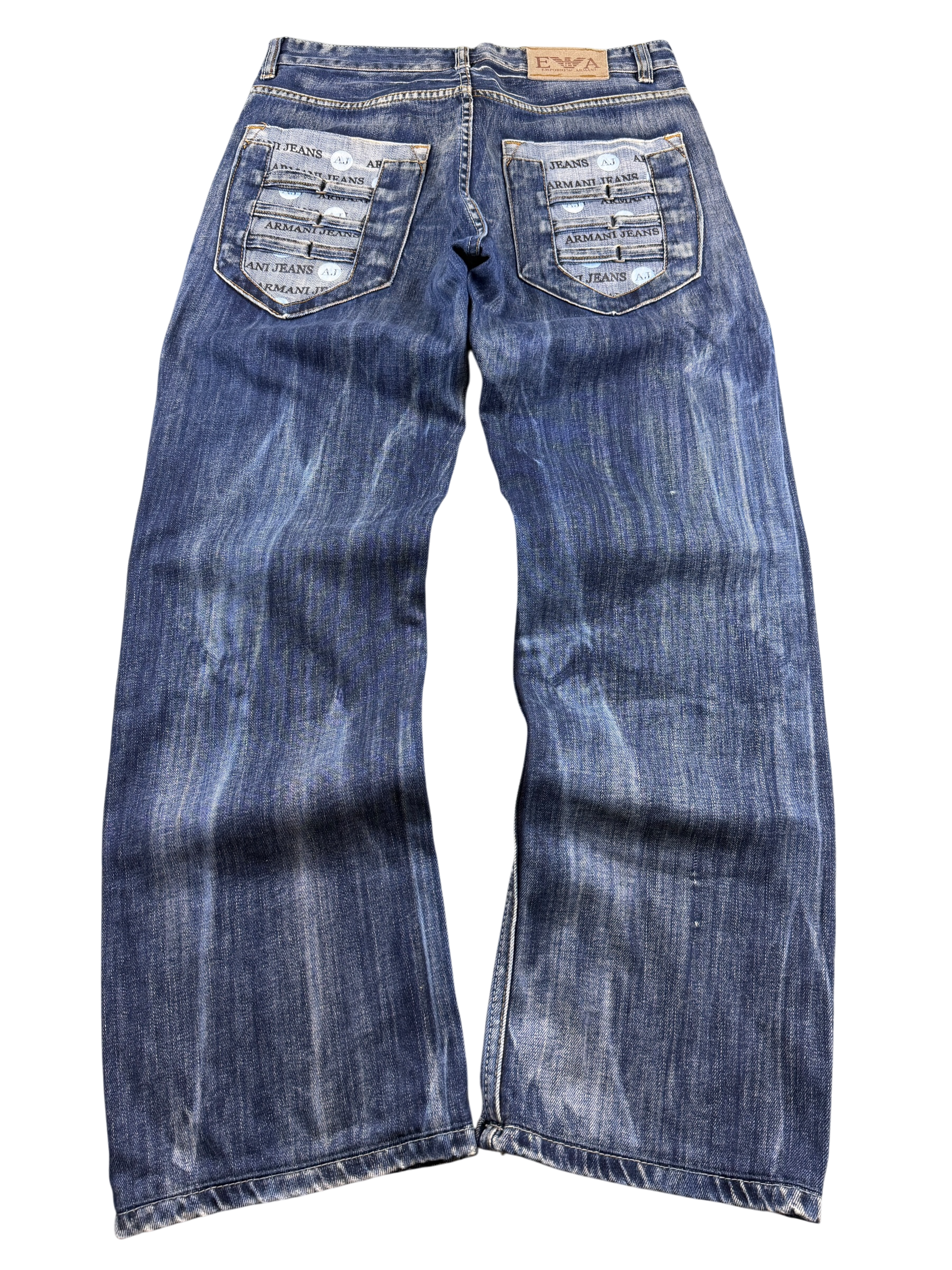 Armani crazy washed Big Logo Baggy Jeans (M)