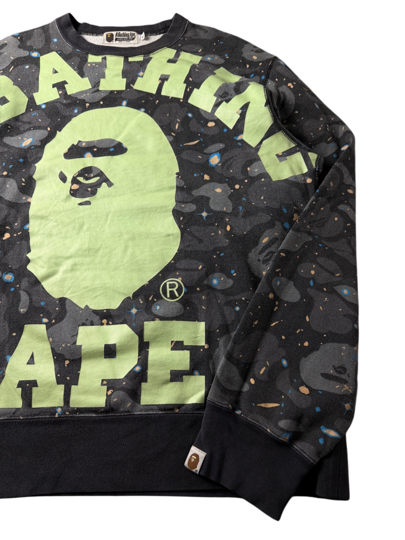 Bape *GLOW in the Dark* Space Camo Big College Logo Sweater (L-XL)
