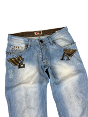 Armani Crazy Washed Big Logo Bootcut Jeans (M)