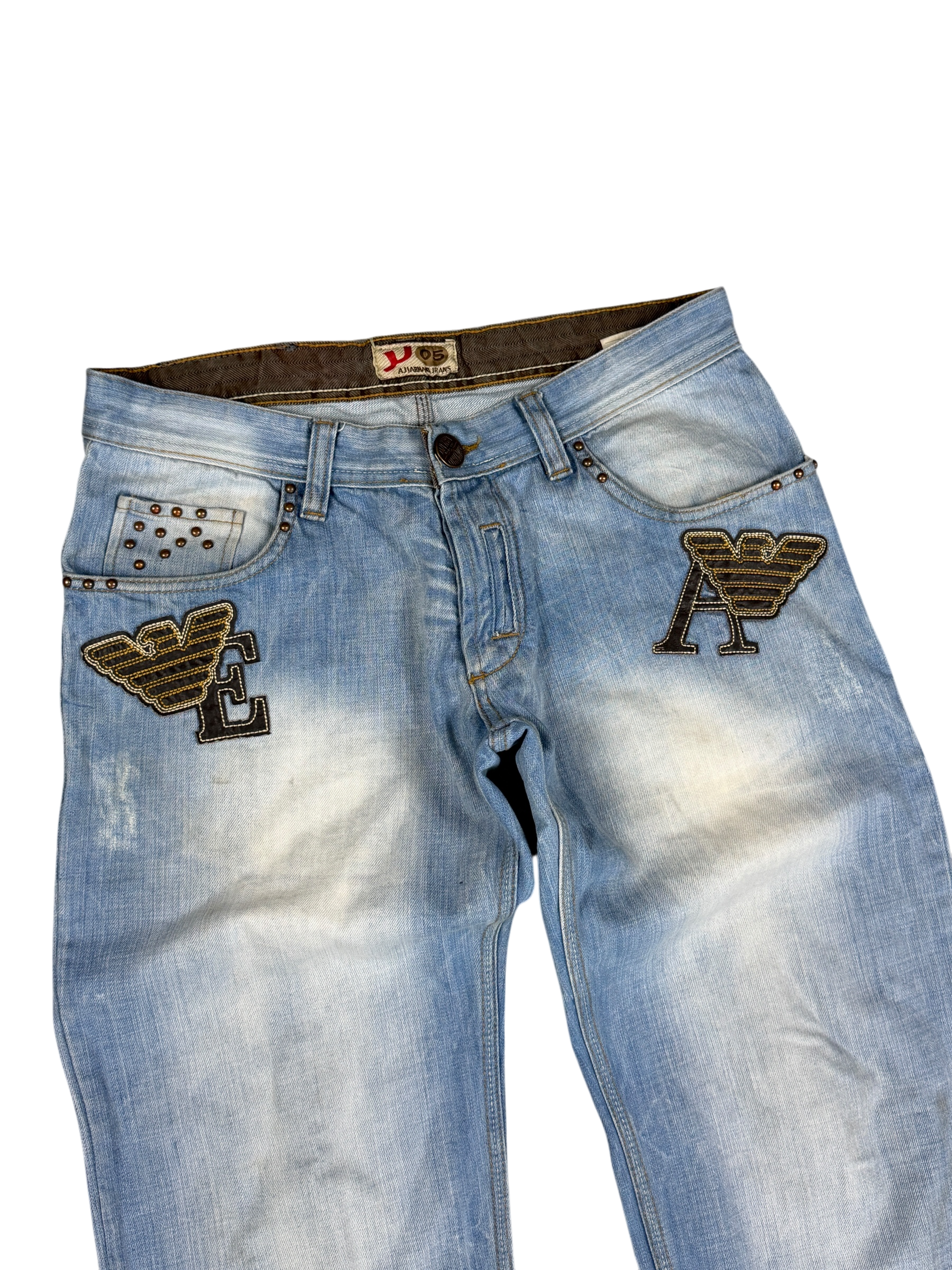 Armani Crazy Washed Big Logo Bootcut Jeans (M)