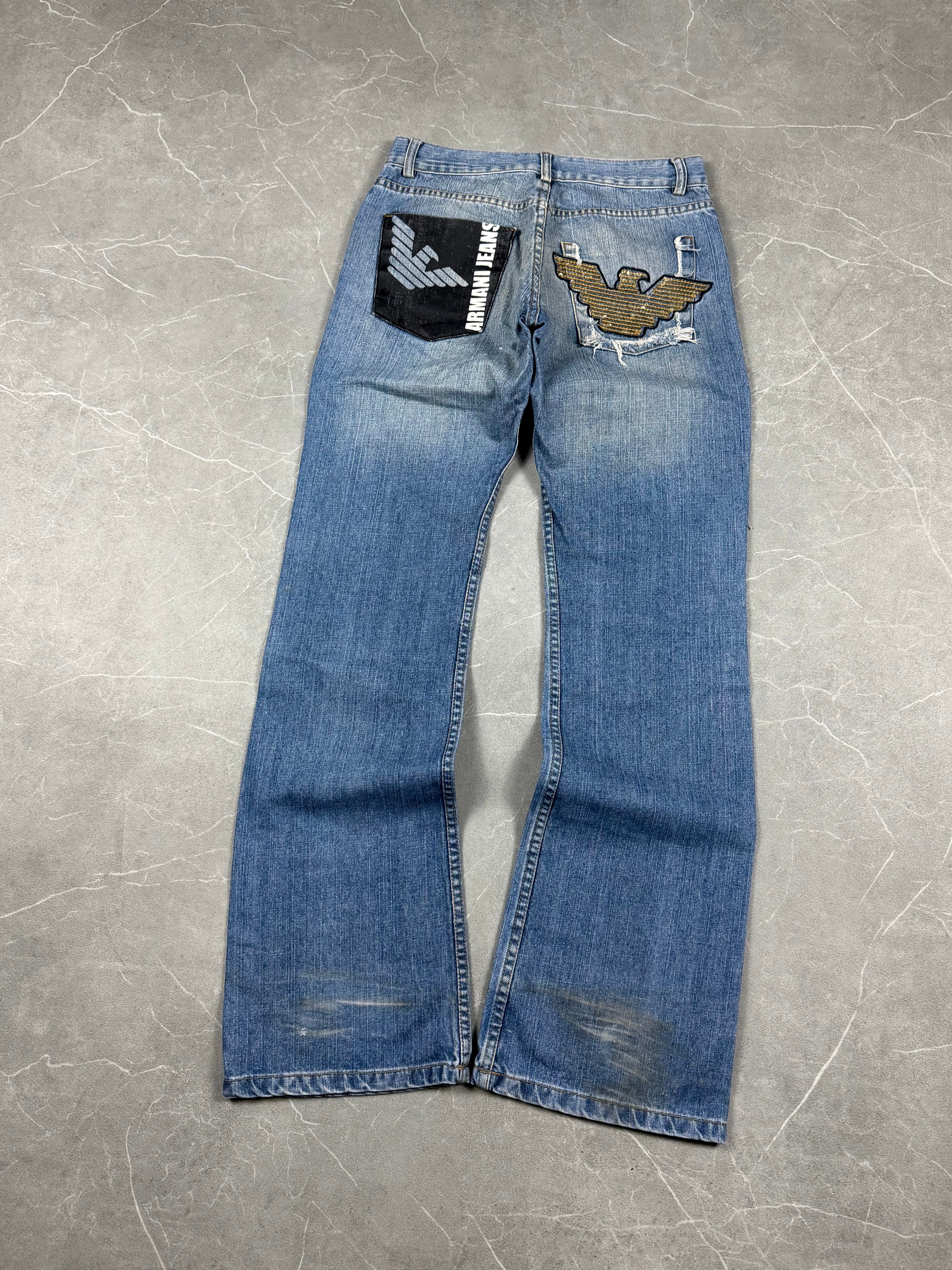 Armani Big Logo Washed Bootcut Jeans (S)