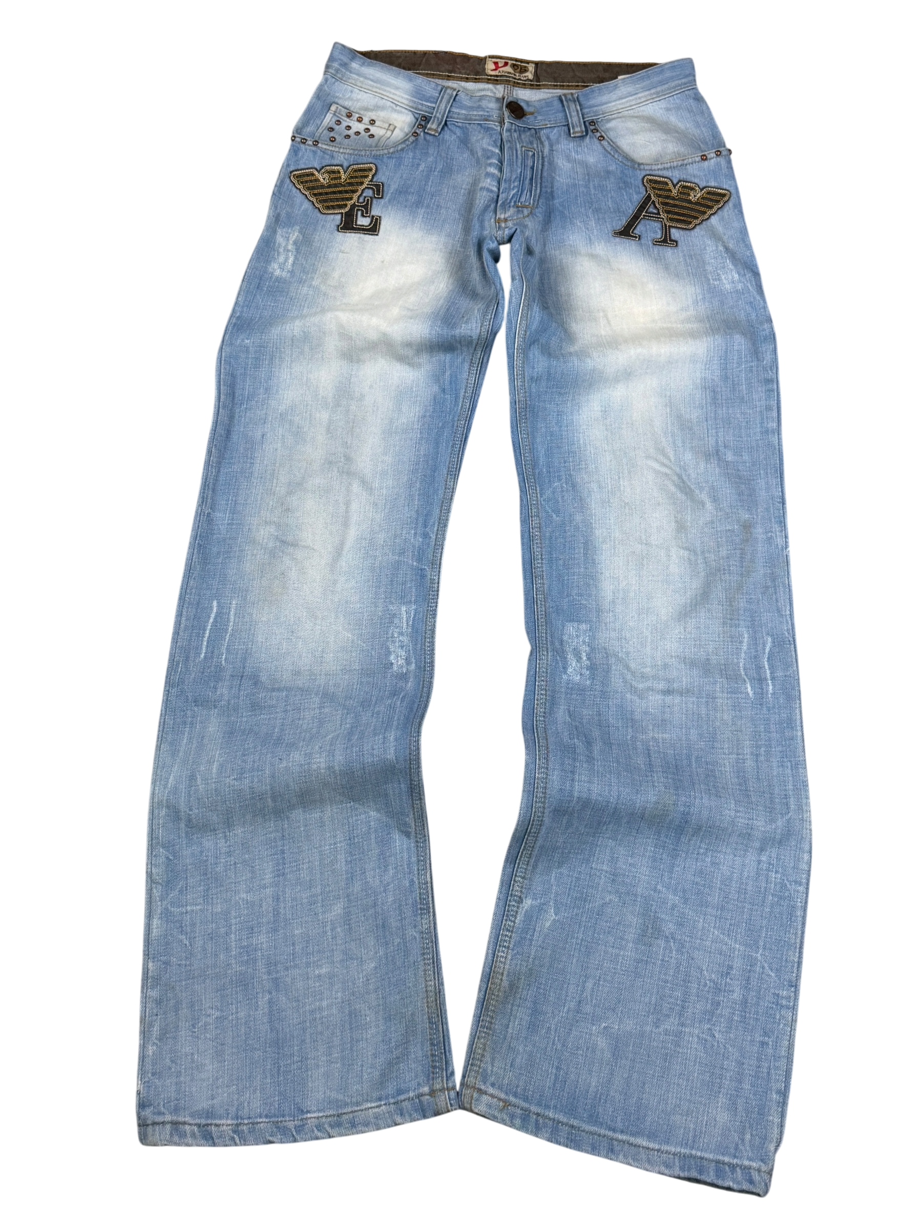 Armani Crazy Washed Big Logo Bootcut Jeans (M)