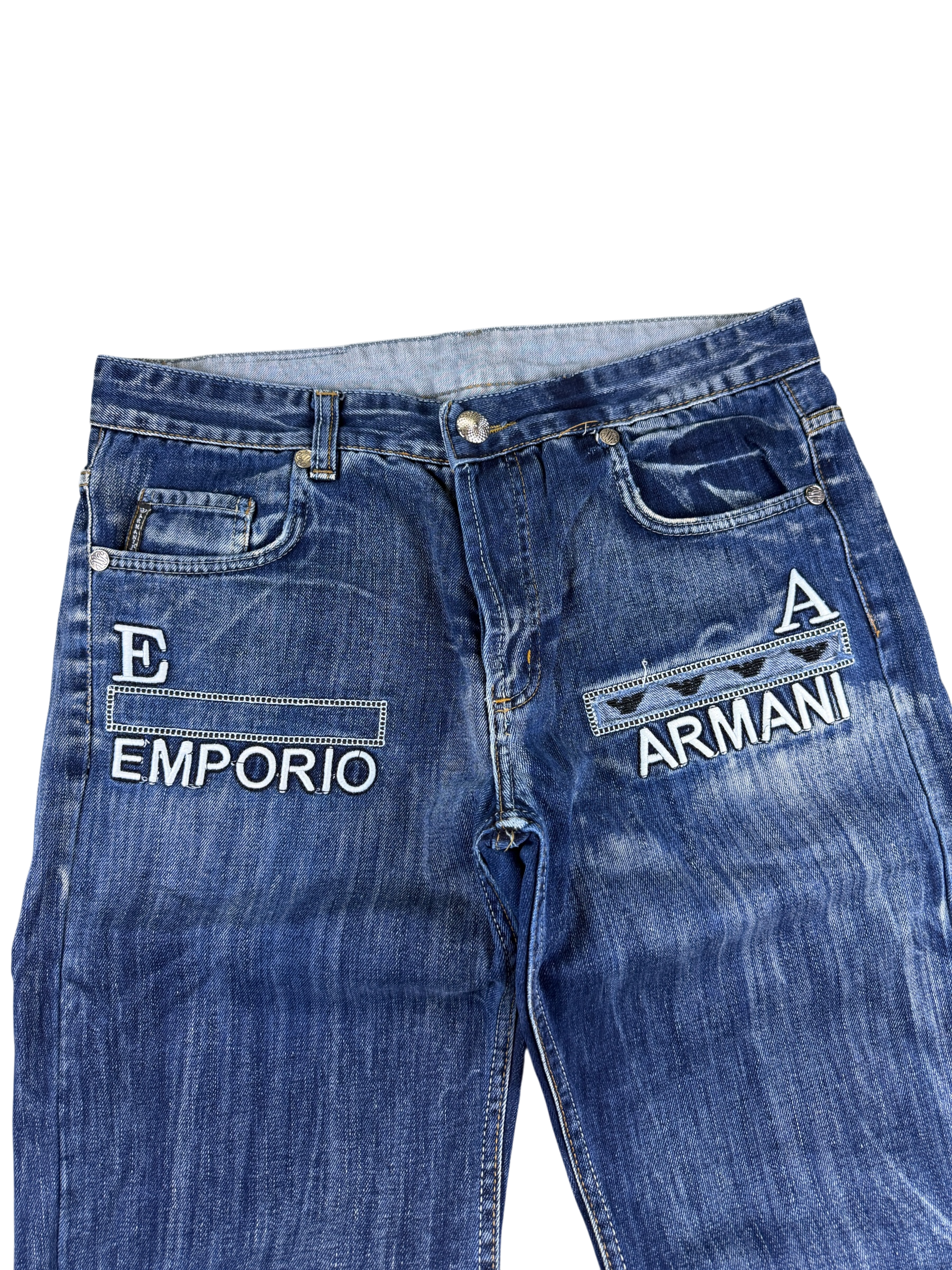 Armani crazy washed Big Logo Baggy Jeans (M)