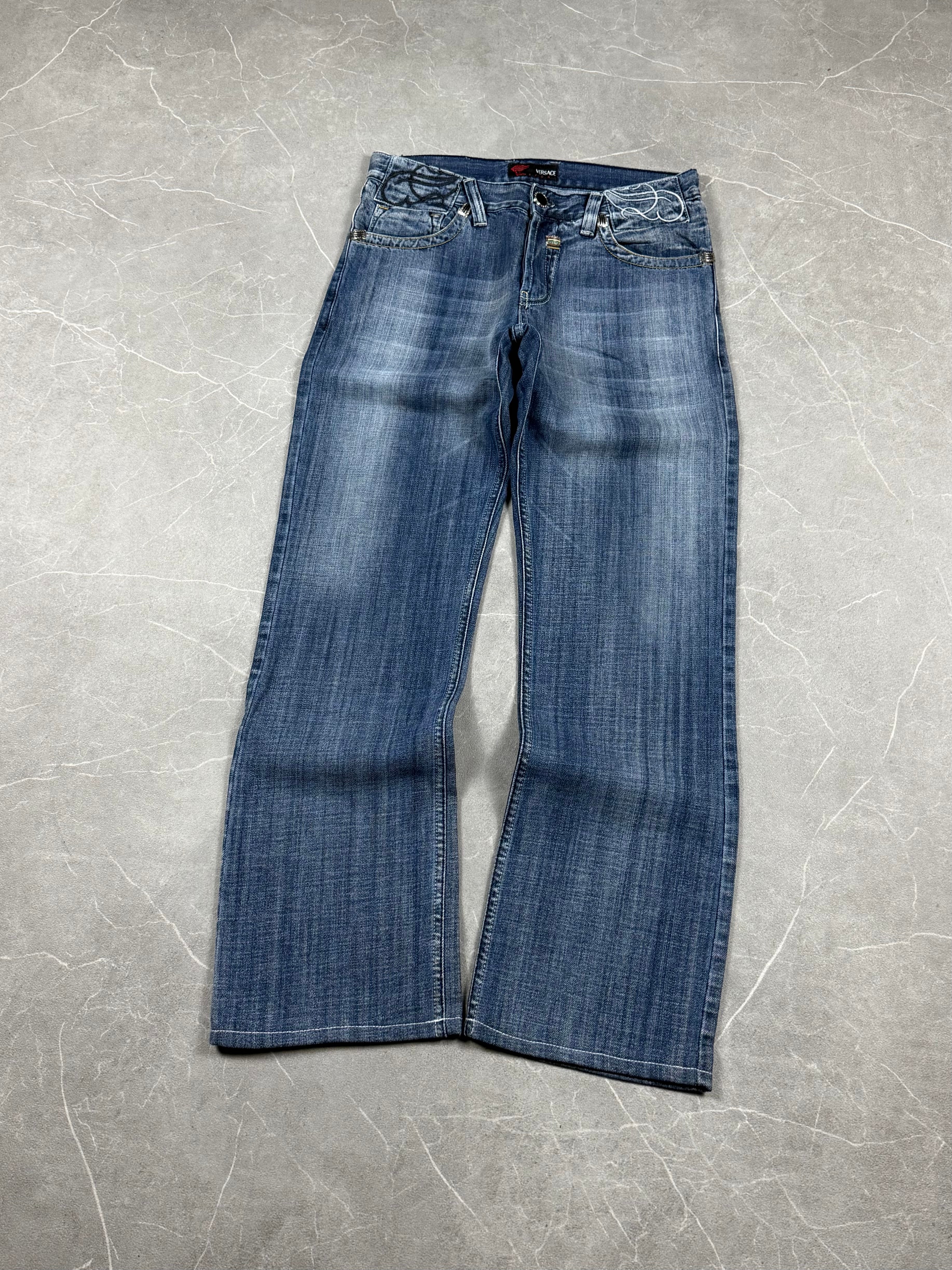 Versace Big Logo washed Bootcut Jeans (XS)