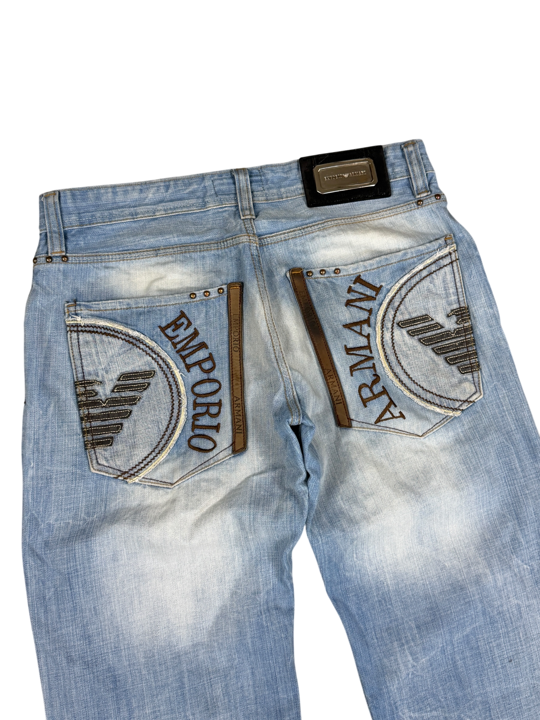 Armani Crazy Washed Big Logo Bootcut Jeans (M)