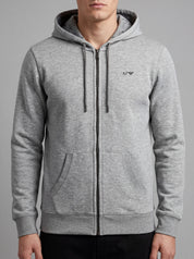 ninesixfits grey marl cotton blend Armani Exchange zip-up hoodie with AJ logo detail and all-over AJ print on hood lining.