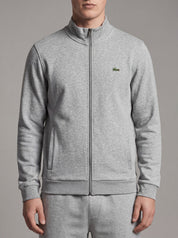 ninesixfits grey cotton blend full-zip track jacket with mock neck and green crocodile logo on chest.