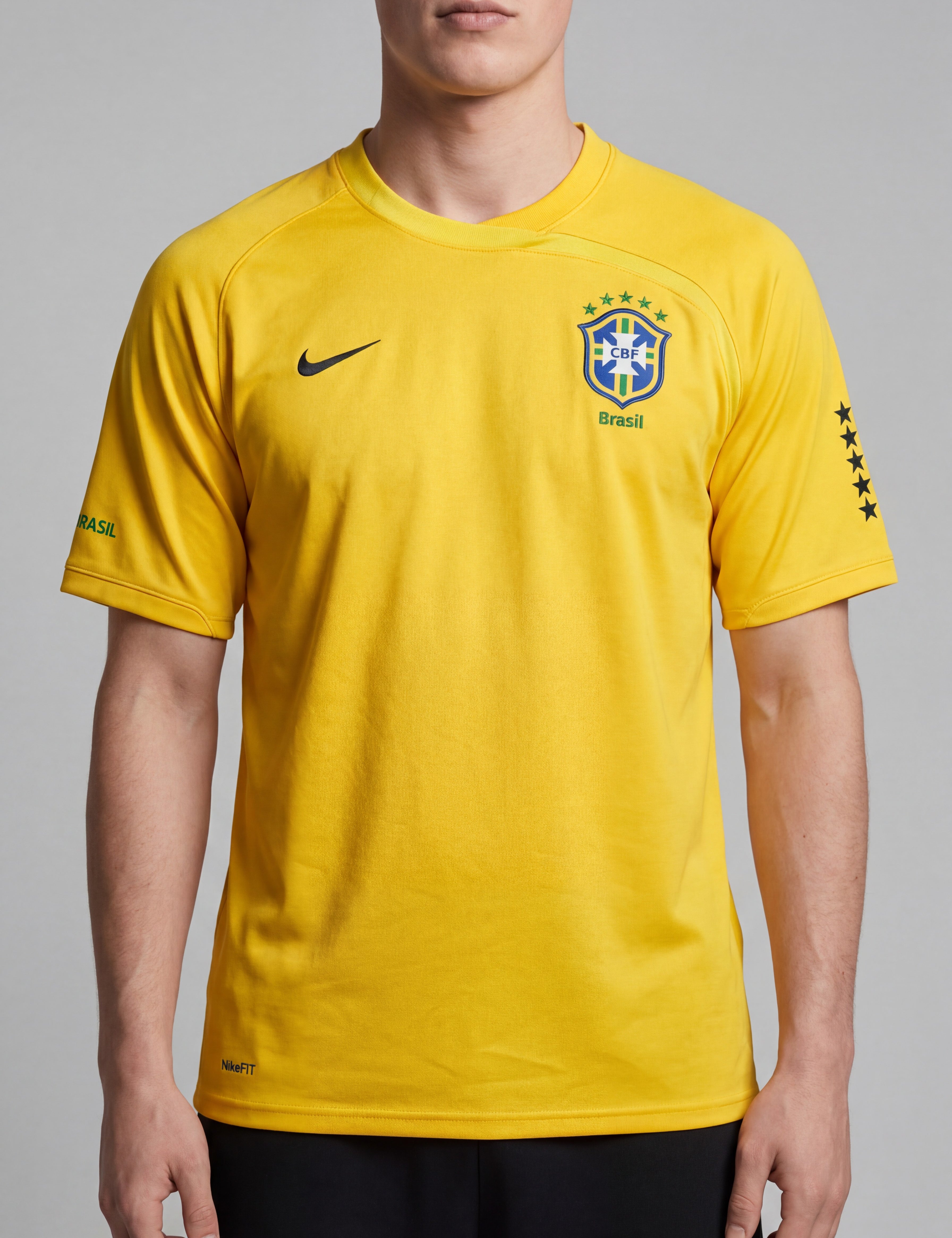 Nike Brasil football jersey in bright yellow with the CBF crest and five stars on the chest. Size XXL.