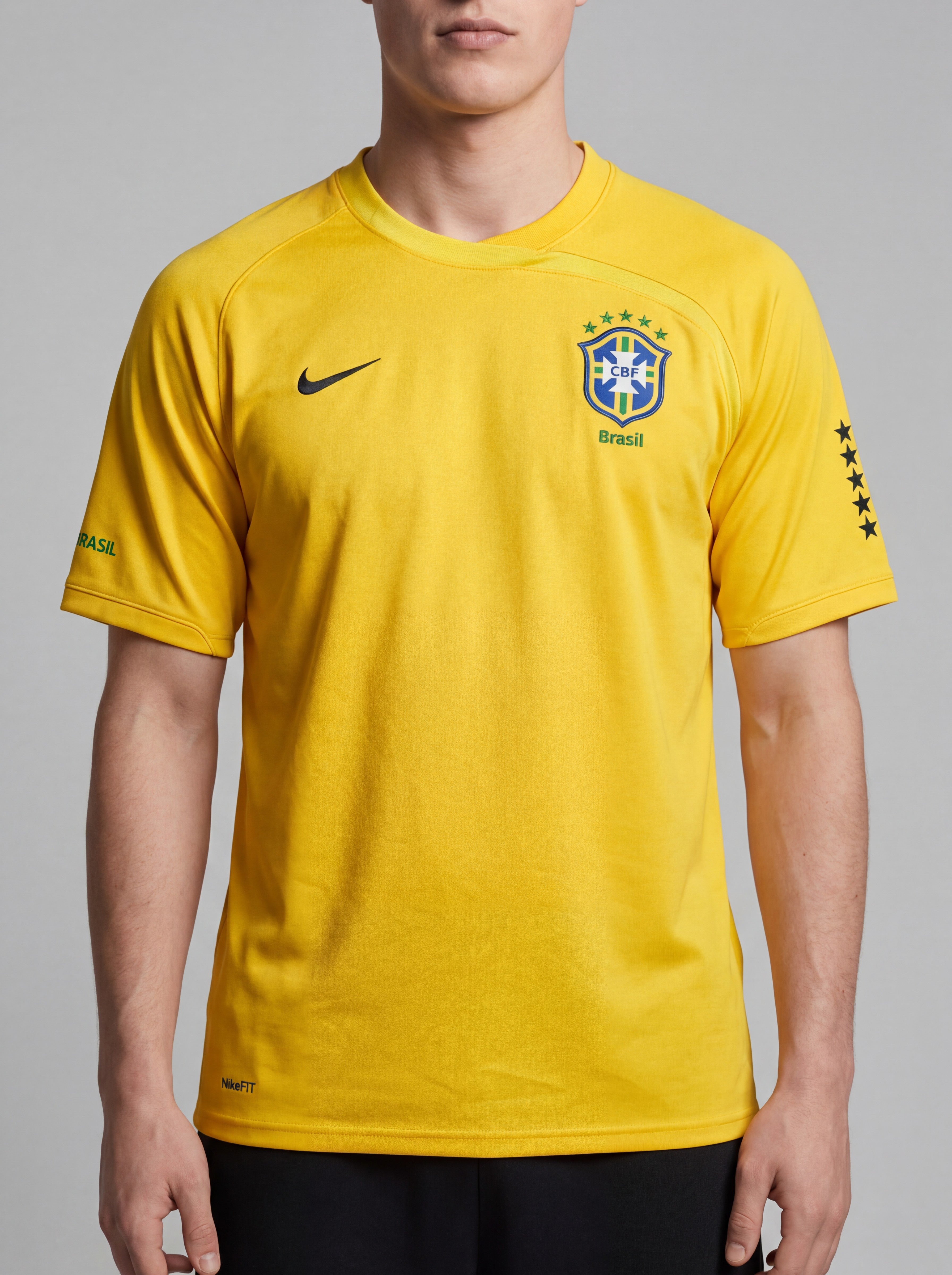 Nike Brasil football jersey in bright yellow with the CBF crest and five stars on the chest. Size XXL.