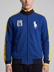 ninesixfits blue Ralph Lauren zip jacket with yellow stripes on sleeves and Sweden Polo 10 patch